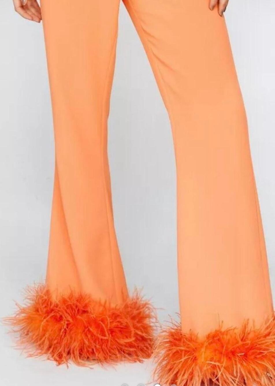 Nasty Gal Wide Leg Feather Trousers Pants Orange Size 10 NEW